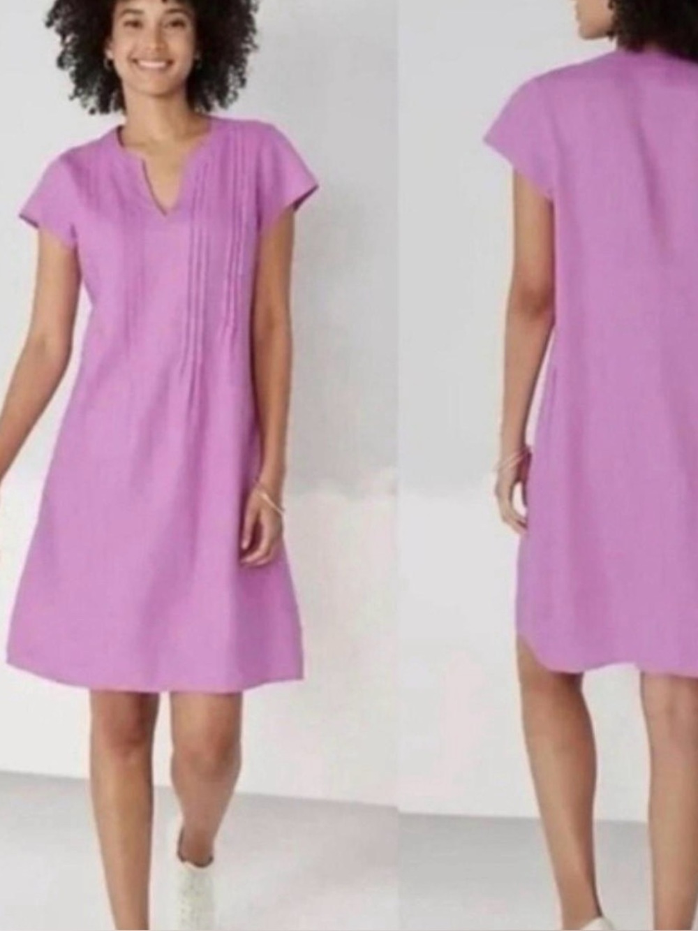 J.Jill love linen 
Women’s Lavender Shift Dress with Pintuck Front